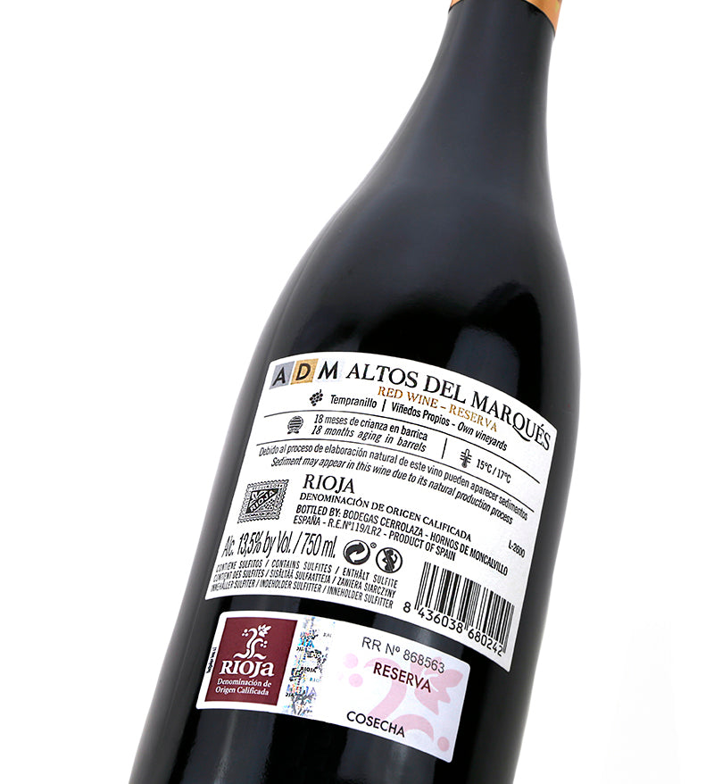 Vino ADM Rioja Alta Reserva 2018 | 18 Meses Barrica | 75cl